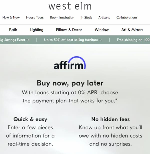 Does West Elm accept Affirm? HiHomePicks